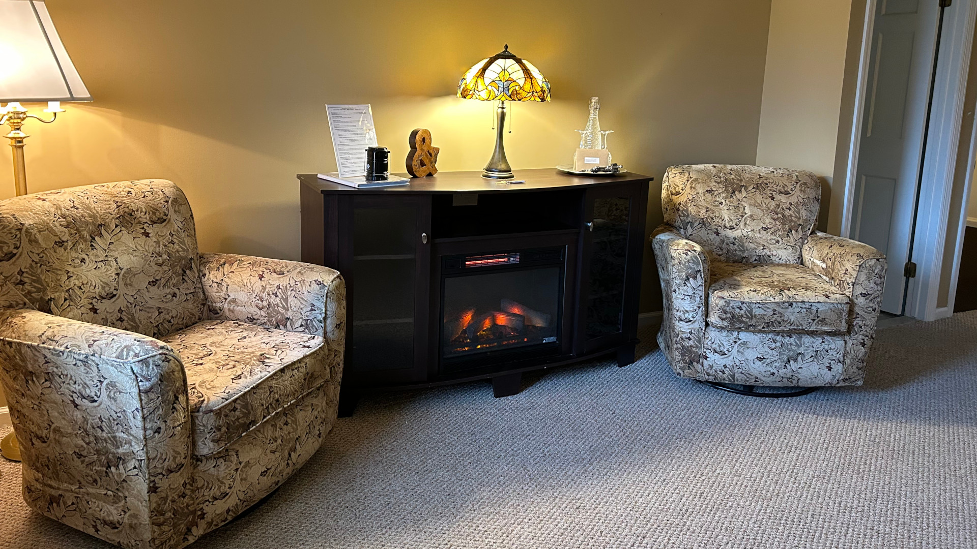 The Law Guest Room Seating Area with Fireplace